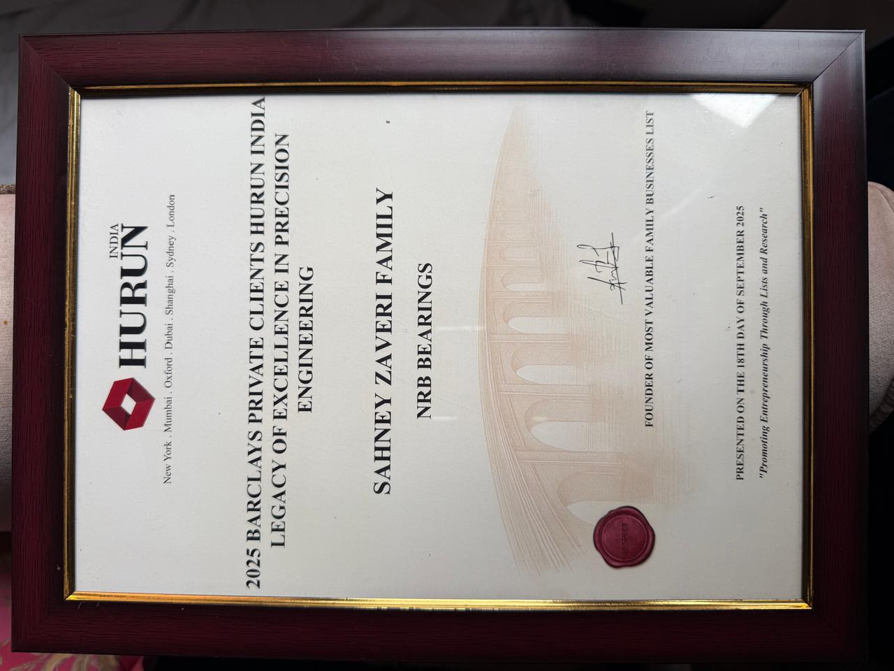 NRB Bearings Award